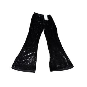 H&M 8/9 all black sequined elastic waist fully lined kick flare pants nwt
